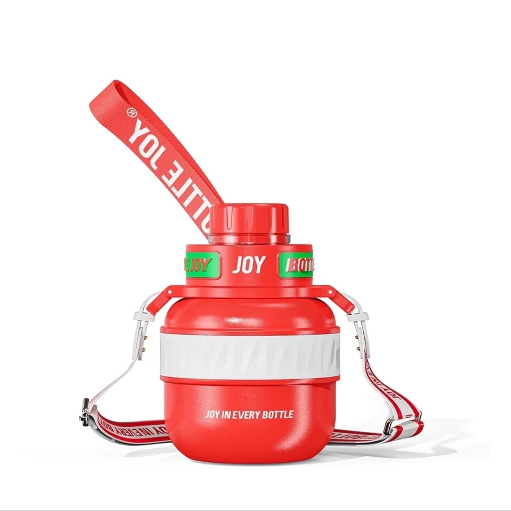 Bottle Joy Fire Dragon Red Water Bottle with Strap